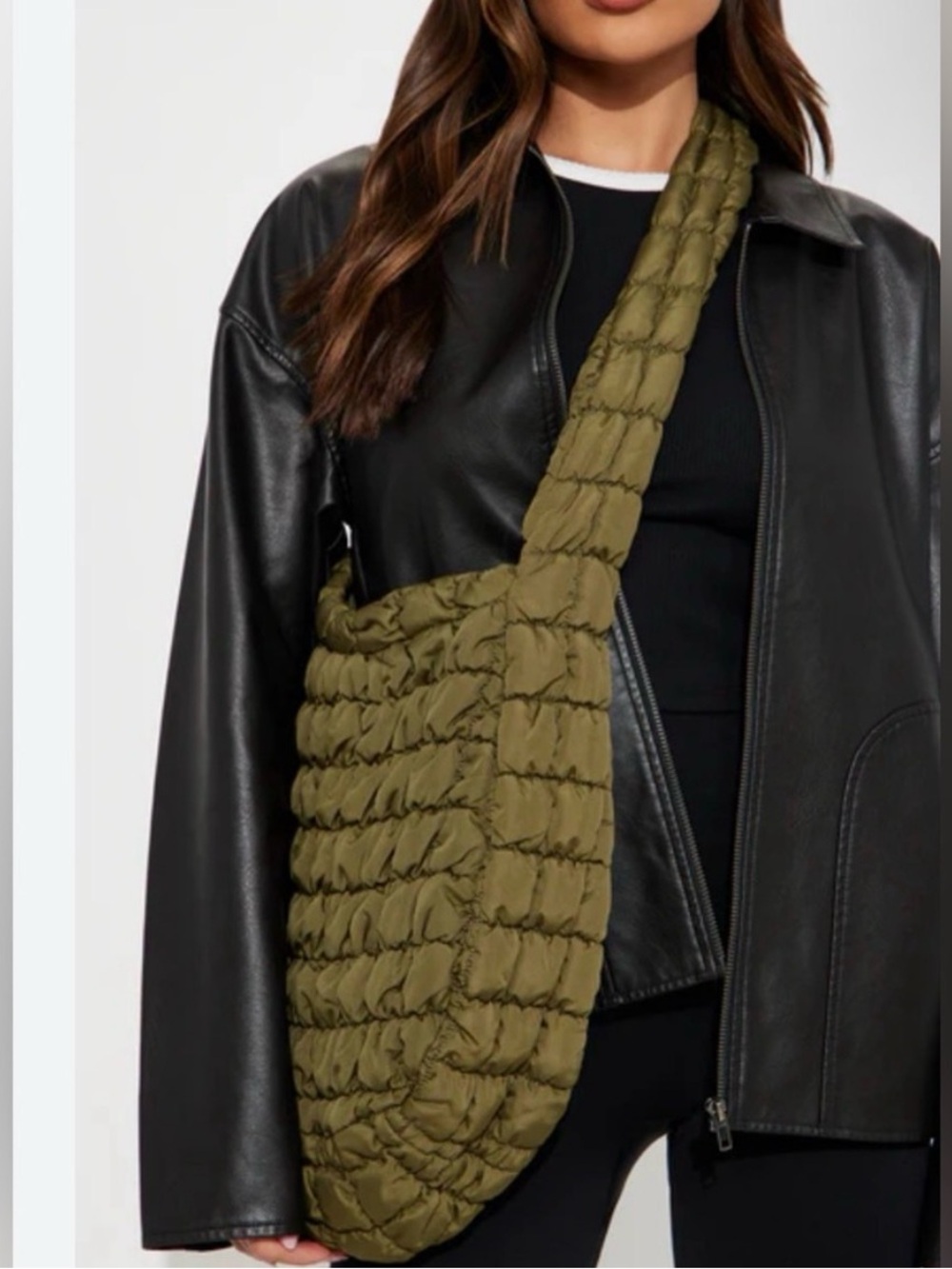 Quilted Olive Green Crossbody Tote Bag